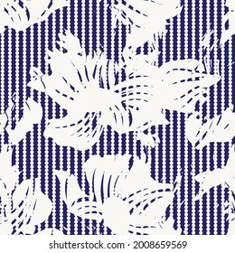 Floral azul sin soldadura con fondo a rayas para textiles y gráficos de moda