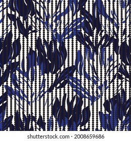Blue Floral seamless pattern with striped background for fashion textiles and graphics