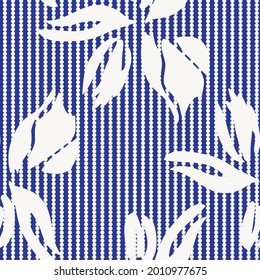 Blue Floral seamless pattern with striped background for fashion textiles and graphics