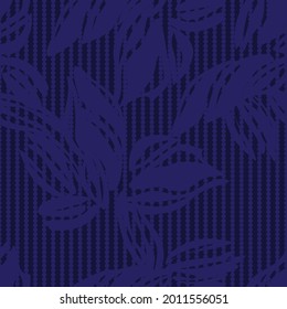 Blue Floral seamless pattern with striped background for fashion textiles and graphics