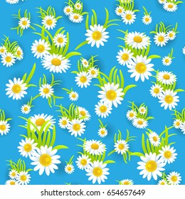 Blue floral seamless pattern. Summer or spring template for design banner, ticket, leaflet, card, poster and so on.