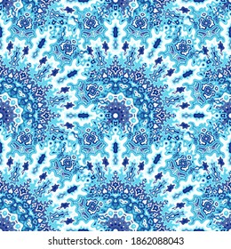 Blue floral seamless pattern. Turkish ethnic winter vector composition. Lace retro medallion geometric seamless ornament. Wrapping paper print.