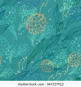 Blue floral seamless texture. Hand drawn pattern. Ukraine