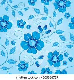 Blue floral seamless vector pattern