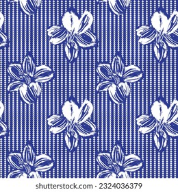 Blue Floral striped seamless pattern design for fashion textiles and graphics