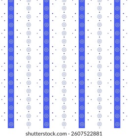 Blue floral stripes and polka dots on white vertical pattern