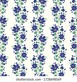 Patrón ininterrumpido de franjas florales azules 