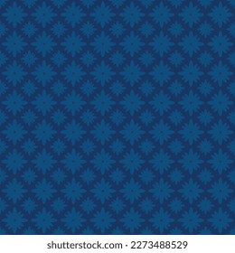 Patrón transparente de baldosas florales azules. Las flores geométricas se repiten en el fondo azul oscuro. Ilustración vectorial.