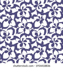 Blue Floral tropical botanical seamless pattern dotted background for fashion textiles and graphics