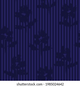 Blue Floral tropical botanical seamless pattern with striped background for fashion textiles and graphics