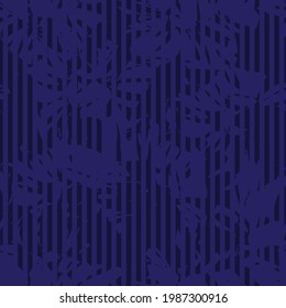 Blue Floral tropical botanical seamless pattern with striped background for fashion textiles and graphics