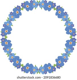 Blue Floral Vector frame. Flowers wreath on white background