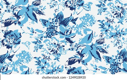  blue Floral vector illustration in damask style.Seamless vintage background in vector 
