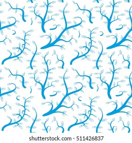 Blue floral vector - seamless background. Plant pattern texture.