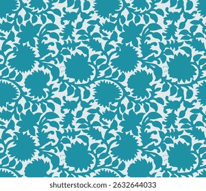 Blue Floral Vector with seamless white pattern background, Classical luxury old fashioned damask ornament texture.
