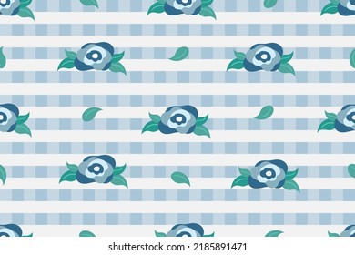 Blue floral vintage fabric doodle seamless pattern