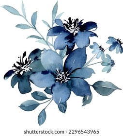 Blue floral watercolor bouquet for background, wedding, fabric, textile, greeting, card, wallpaper, banner, sticker, decoration etc.