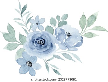 Blue floral watercolor bouquet for background, wedding, fabric, textile, greeting, card, wallpaper, banner, sticker, decoration etc.