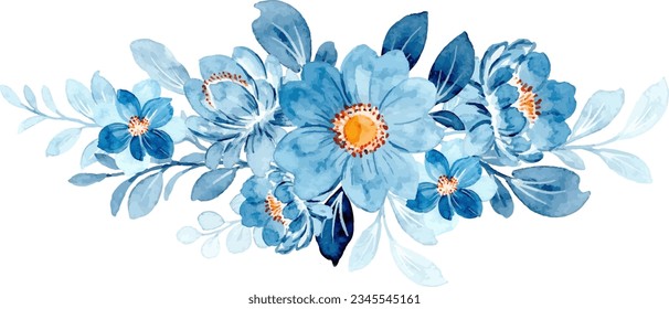 Blue floral watercolor bouquet for background, wedding, fabric, textile, greeting, card, wallpaper, banner, sticker, decoration etc.