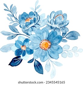 Blue floral watercolor bouquet for background, wedding, fabric, textile, greeting, card, wallpaper, banner, sticker, decoration etc.