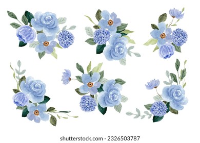 blue floral watercolor bouquet collection