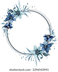 Blue floral watercolor with circles for wedding, birthday, card, background, invitation, wallpaper, sticker, decoration etc.