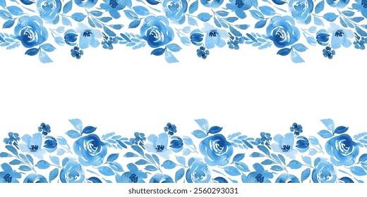 Blue floral watercolor frame for wedding, birthday, card, background, invitation, wallpaper, sticker, decoration etc.