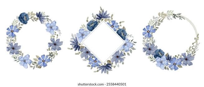 blue floral watercolor label frame