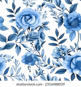 Blue floral watercolor Seamless pattern for background, fabric, textile, fashion, wallpaper, wedding, banner, sticker, decoration etc.
