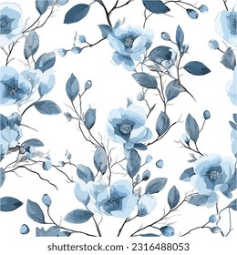 Blue floral watercolor Seamless pattern for background, fabric, textile, fashion, wallpaper, wedding, banner, sticker, decoration etc.
