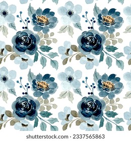 Blue floral watercolor seamless pattern for background, fabric, textile, fashion, wallpaper, wedding, banner, sticker, decoration etc.
