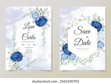 Blue Floral Wedding Card. Illustrator and designer. Wedding Invites, save the date, Birthday Invites, Video Invites, E-Cards.