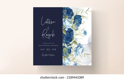 Blue floral wedding invitation card set