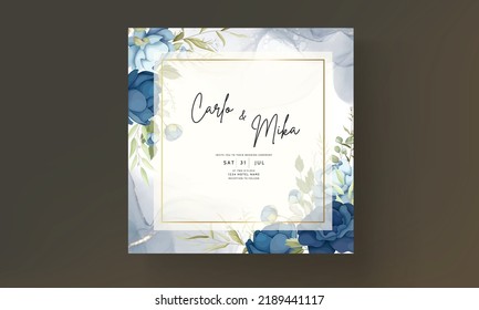 Blue Floral Wedding Invitation Card Set