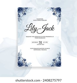 Blue Floral Wedding Invitation. Illustrator and designer. Wedding Invites, save the date, Birthday Invites, Video Invites, E-Cards.