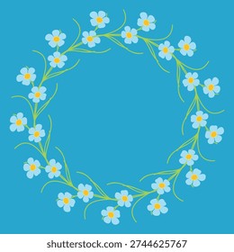 Blue floral wreath, Forget-me-not frame illustration, Blue spring circular border
