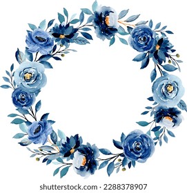 Corona floral azul con acuarela para bodas, cumpleaños, tarjeta, fondo, invitación, papel pintado, pegatina, decoración, etc.
