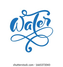 Blue flourish calligraphic vector Aqua text logo with water wave and drop. Eco concept fresh clean drink water. For shop, web banner, poster.
