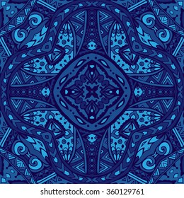 Blue flourish damask seamless pattern. Classic background. Vector illustration