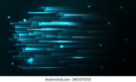  Blue flow of data as numbers strings. Information code representation.