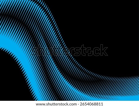 Blue flow on a black background. Abstract curved shape. Vector Design element for design in social networks, advertising, packaging, video. Modern dynamic pattern of sharp lines. Wave, Water, light