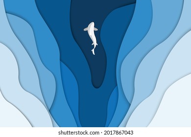 Blue flow water abstract background. Paper art. Vector 3D.