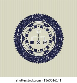 Blue flowchart icon inside rubber grunge texture stamp