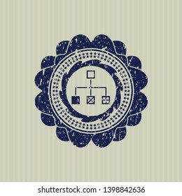 Blue flowchart icon inside rubber seal
