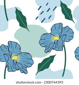Blue Flower abstract backgrounds. Hand drawn various shapes and doodle objects. Can be used for printing needs and other digital needs. Contemporary modern trendy vector illustrations. 