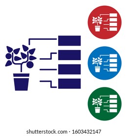 Blue Flower analysis icon isolated on white background. Set color icons in circle buttons. Vector Illustration