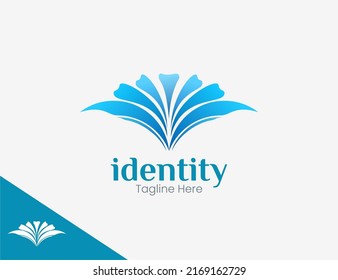 Blue Flower Book Logo Elegant Library Stock Vector (Royalty Free