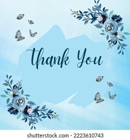 Blue flower Border Thank You Card