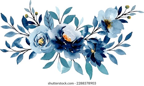 Blue flower bouquet with watercolor for background, wedding, fabric, textile, greeting, card, wallpaper, banner, sticker, decoration etc.
