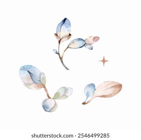 Blue flower buds painted with watercolor